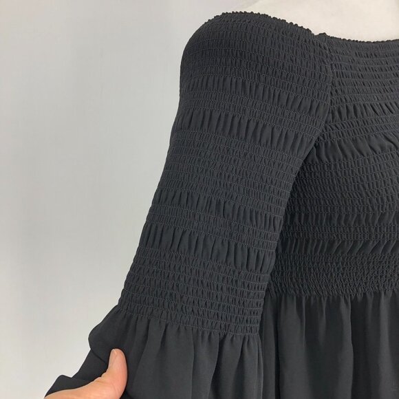 Aritzia Babaton Black Grantland Smocked Bell Sleeve Off The Shoulder Blouse S - Picture 13 of 16